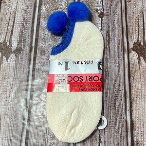 Vintage SPORT SOCKS Pom Pom Ankle Socks Women's White Blue Retro 80s 90s NWT